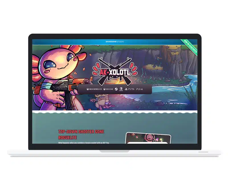 Diseño Landing Page - Videojuego AKXolotl - 2Awesome Studio Videojuegos